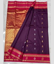 purple colour gadwal pattu sarees with All over Buttas design