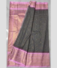 pink and charcoal block colour gadwal pattu sarees with All over Buttas design