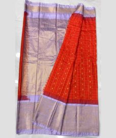 red and silver colour gadwal pattu sarees with All over Buttas design