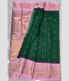 green and pink colour gadwal pattu sarees with All over Buttas design