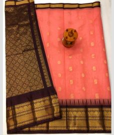 Chocolate and Peach gadwal sico sarees with Kanchi Border design