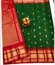 Red and Green gadwal sico sarees with Kanchi Border design