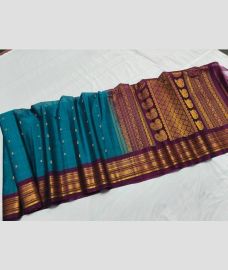 Blue Jay and Lite Brown gadwal sico sarees with All over Buttas design