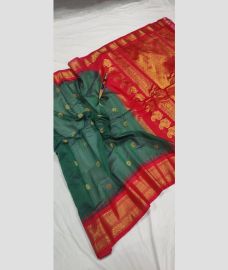 Green and Red gadwal sico sarees with temple kuttu border design