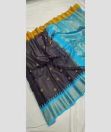 Black and Blue Turuqoise gadwal sico sarees with temple kuttu border design