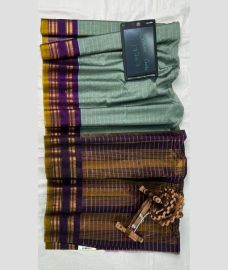 Fern Green and Plum Purple gadwal sico sarees with All over Lines design