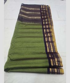 Green and Dark Chocolate gadwal sico sarees with All over Lines design