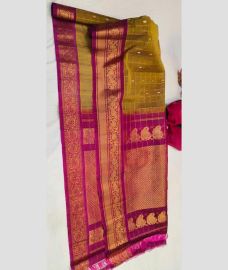 Golden Yellow and Magenta gadwal sico sarees with All over Checks and Buttas design