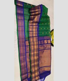 Green and blue gadwal sico sarees with All over Checks and Buttas design
