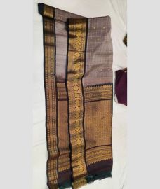 Lite Grey and Dark Chocolate gadwal sico sarees with All over Checks and Buttas design