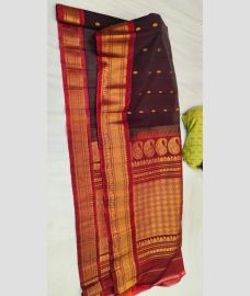 Scarlet and Maroon gadwal sico sarees with All over Buttas design