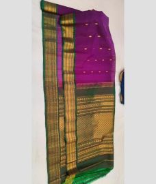 Magenta and Green gadwal sico sarees with All over Buttas design