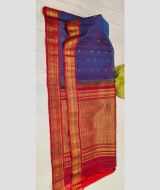 Blue and Red gadwal sico sarees with All over Buttas design