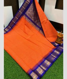 orange colour gadwal sico sarees with Temple Border design