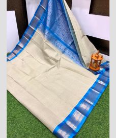 gray colour gadwal sico sarees with Temple Border design