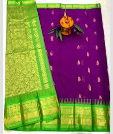 purple and brown colour gadwal sico sarees with Kanchi Border design