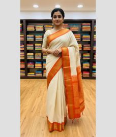cream colour gadwal sico sarees with Kanchi Border design