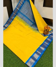yellow colour gadwal sico sarees with Kanchi Border design