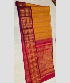 orange and brown colour gadwal sico sarees with All over Checks and Buttas design