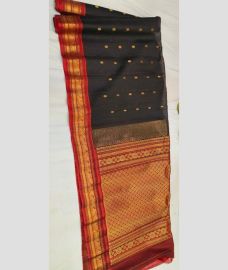 charcoal and brown colour gadwal sico sarees with All over Buttas design