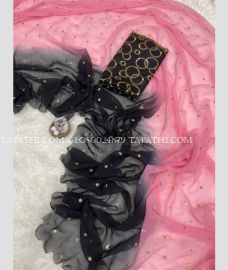 Black and Rose Pink georgette sarees with All over Sequence design - GEOS0024879