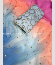 Sky blue and Peach georgette sarees with All over Sequence design - GEOS0024882