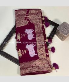 Maroon georgette sarees with All over Lines design - GEOS0024868