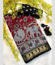 maroon red and silver colour georgette sarees with Jacquard Border design