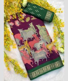 purple colour georgette sarees with Jacquard Border design