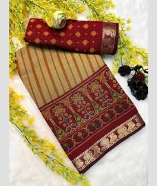 maroon red and cream colour georgette sarees with Jacquard Border design