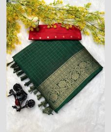 green and maroon red colour georgette sarees with Jacquard Border design