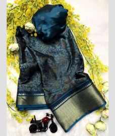 blue and grey colour georgette sarees with Jacquard Border design