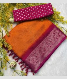 brown and purple colour georgette sarees with Jacquard Border design