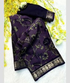 indigo blue colour georgette sarees with Jacquard Border design