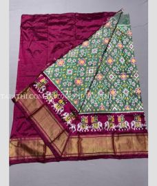 Deep Pink and Fern Green ikkat lehengas with all over pochampally ikkat design - IKPL0029711