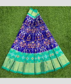 Royal Blue and Golden ikkat lehengas with All over Pochampally ikkat design