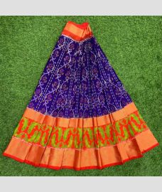 Navy Blue and Carrot Orange ikkat lehengas with All over Pochampally ikkat design
