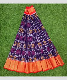 Plum Purple and Red ikkat lehengas with All over Pochampally ikkat design