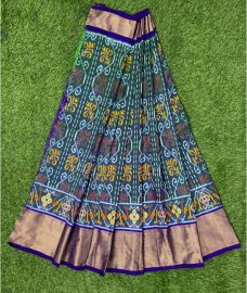 Brown and Navy Blue ikkat lehengas with All over Pochampally ikkat design