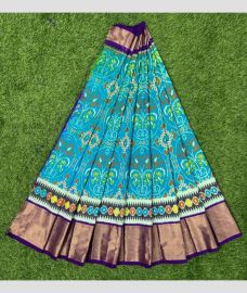 Blue and Purple ikkat lehengas with All over Pochampally ikkat design