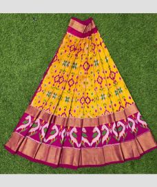 Lite Yellow and Magenta ikkat lehengas with All over Pochampally ikkat design