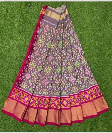 Grey and Pink ikkat lehengas with All over Pochampally ikkat design