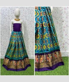 Turquoise and Purple ikkat lehengas with All over Pochampally design
