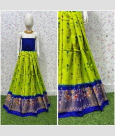 Parrot Green and Royal Blue  ikkat lehengas with All over Pochampally design