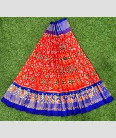 Red and Navy Blue ikkat lehengas with All over Pochampally design
