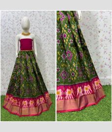 Olive and Magenta ikkat lehengas with All over Pochampally design