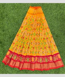 Mango Yellow and Red ikkat lehengas with All over Pochampally design