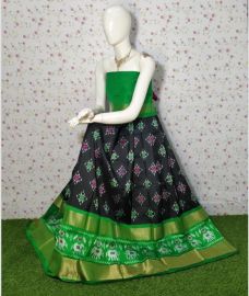 Black and Parrot Green ikkat lehengas with all over pochampally ikkat design