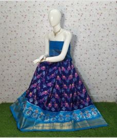 Royal Blue and Lite blue ikkat lehengas with all over pochampally ikkat design