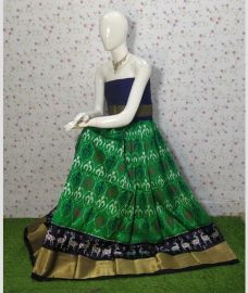 Green and Black ikkat lehengas with all over pochampally ikkat design